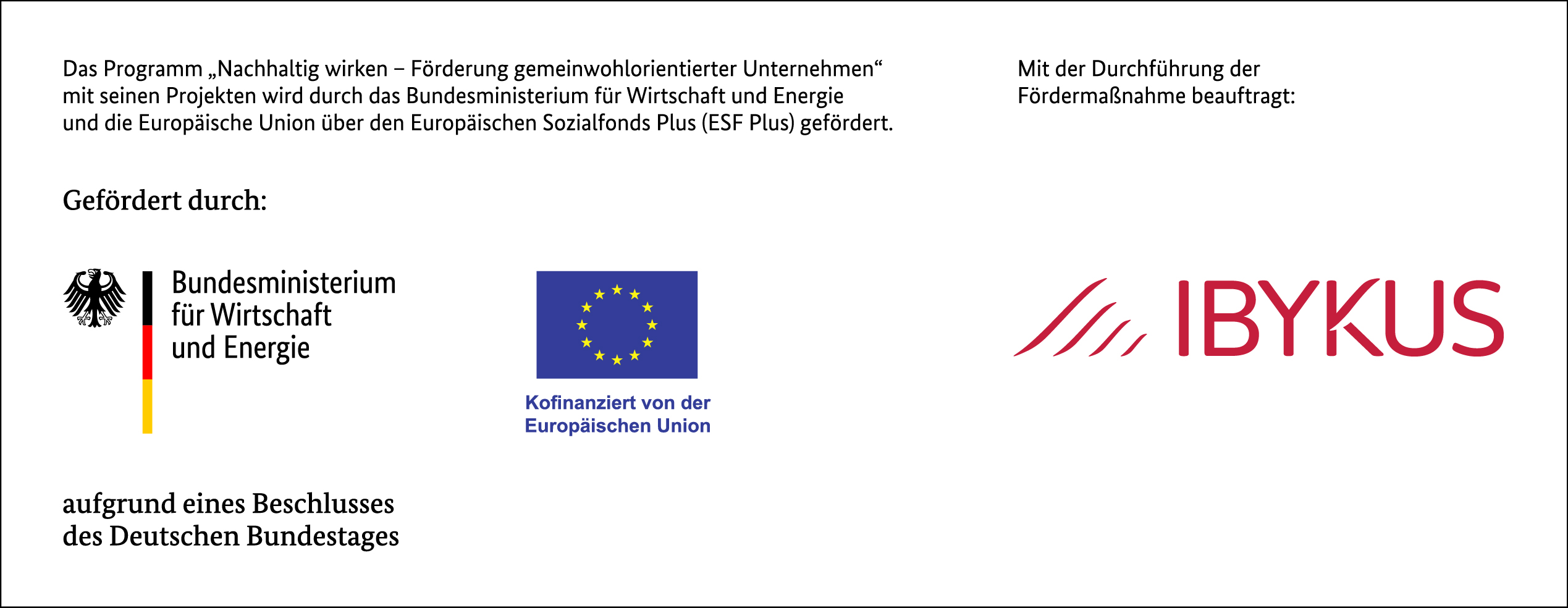 Gefördert durch das Bundesministerium für Wirtschaft und Energie aufgrund eines Beschlusses des Deutschen Bundestages, kofinanziert von der Europäischen Union. Mit der Durchführung der Fördermaßnahme beauftragt: IBYKUS.